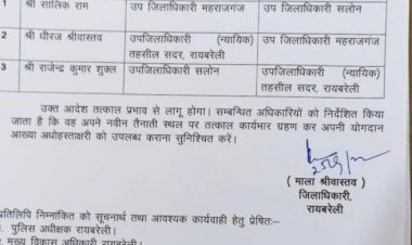 जिलाधिकारी माला श्रीवास्तव ने कई उप जिलाधिकारियों का किया तबादला, धीरज श्रीवास्तव बने महराजगंज तहसील के नए एसडीएम