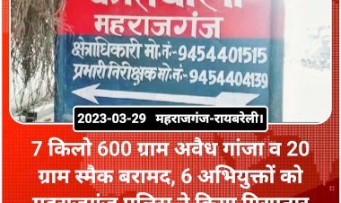 7 किलो 600 ग्राम अवैध गांजा व 20 ग्राम स्मैक बरामद, 6 अभियुक्तों को महराजगंज पुलिस ने किया गिरफ्तार