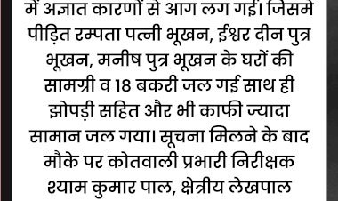 अग्निकांड: तीन घरों की सामग्री व 18 बकरियां जली