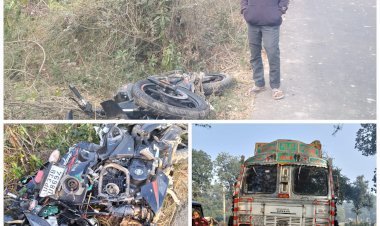 ट्रक व मोटरसाइकिल की जोरदार भिड़ंत में मोटरसाइकिल सवार गंभीर रूप से घायल, जिला चिकित्सालय रेफर